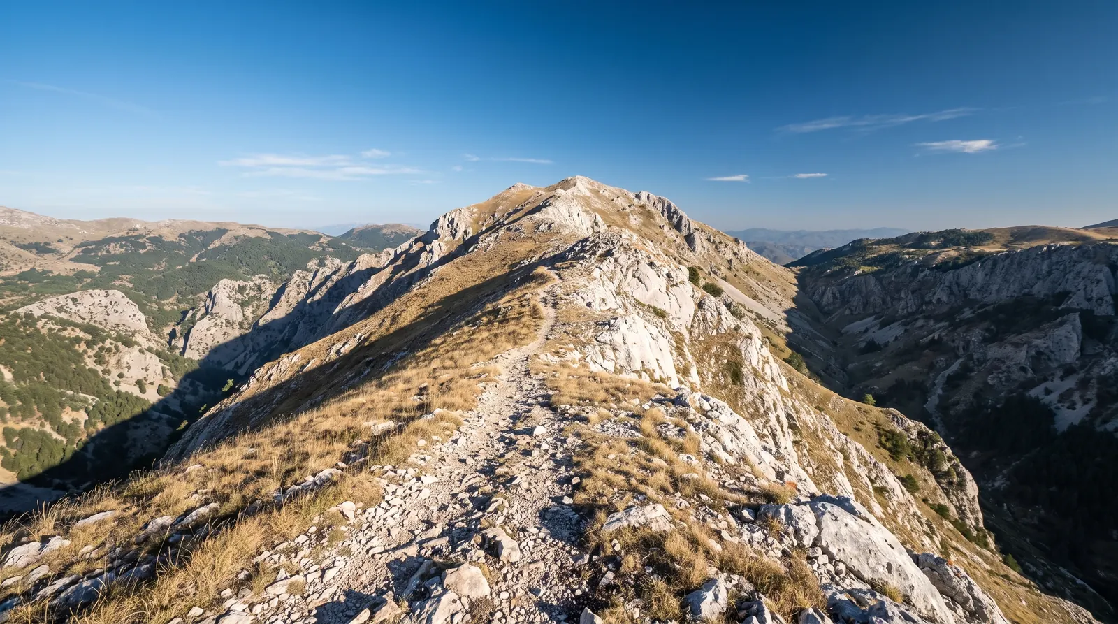 The stony track along the bare upper ridge of Tomorr